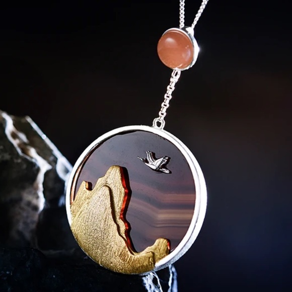 🎁 Artisan Handmade 925 Silver The Zuzu Mountain Natural Agate Necklace - Picture 3 of 7